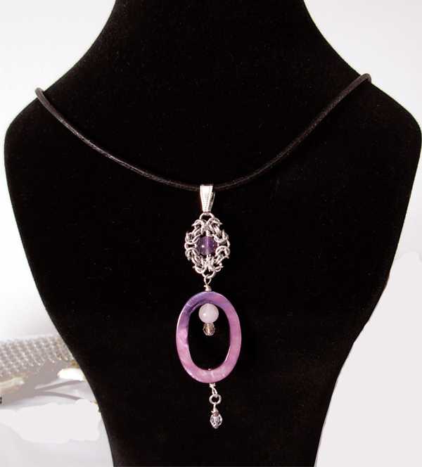 amethyst rose quartz shell chainmaille necklace